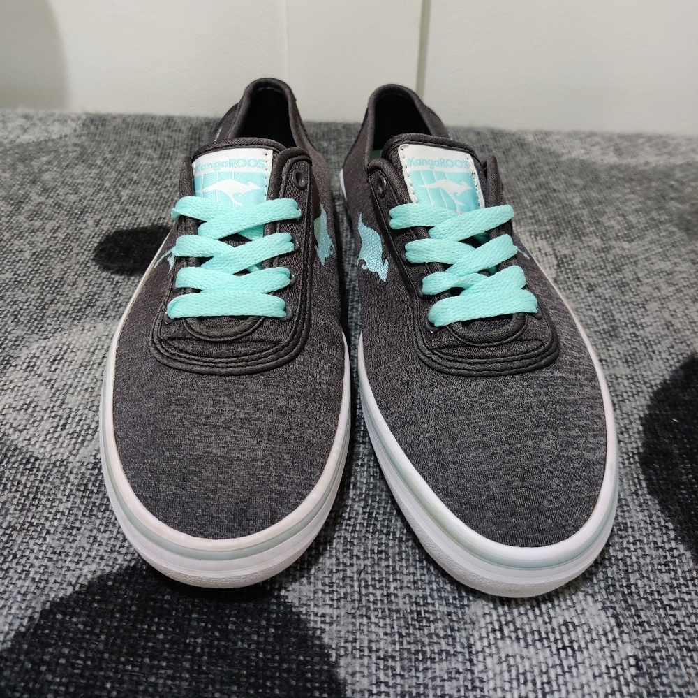 KangaROOS Canvas Sneakers Charcoal Grey Aqua Lace-Up Women’s 6.5 - Picture 4 of 8